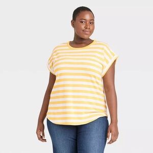Ava & Viv yellow White Striped short sleeve plus Tee -no size tag